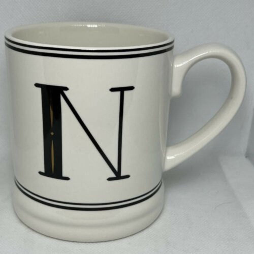 NEW THRESHOLD Initial N Coffee Mug MONOGRAM Stoneware Cup Letter "N" 16 oz